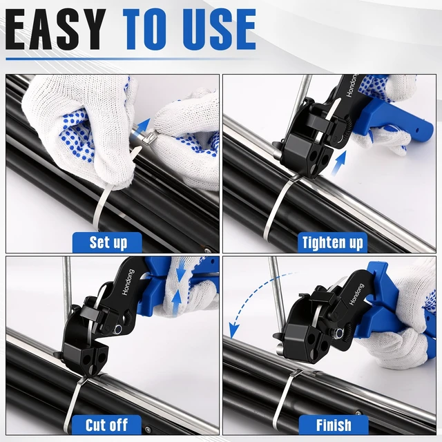 Alt view image 6 of 7 - 300PCS Stainless Steel Cable Tie Gun Kit, 11.8 Inch Heavy Duty 304 Metal Zip Ties - Self-Locking, UV & Rustproof Resistant for Fencing, Automotive, Exhaust Wrap, Chicken Coop (BLUE)