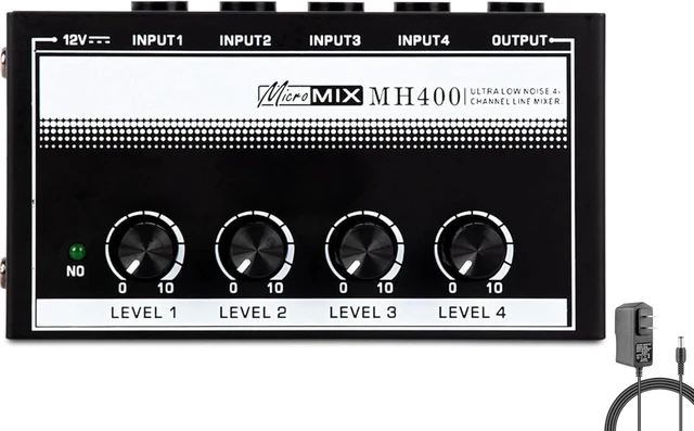 Main image of Headphone Amplifier, HA400 4-Channel Metal Stereo Audio Amplifier, Mini Earphone Splitter W/DC 12V Power Adapter, for Sound Mixer PC Guitar Studio Stage (White)