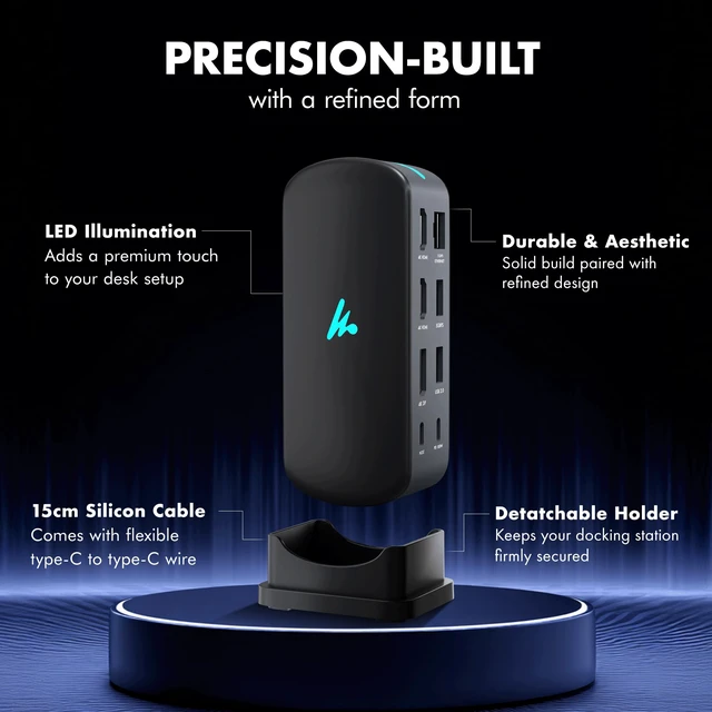 Alt view image 5 of 7 - Type C 11 in 1 Docking Station, PD 100W, 2X4K@60Hz HDMI, 4K DisplayPort,2XUSB 5Gbps, 1 Gigabit Ethernet, SD/TF,AUX Port, Compatible Thunderbolt 4, macOS, Windows, Android & iOS