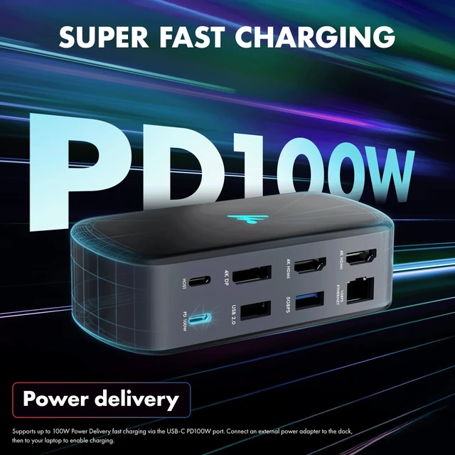 Alt view image 6 of 7 - Type C 11 in 1 Docking Station, PD 100W, 2X4K@60Hz HDMI, 4K DisplayPort,2XUSB 5Gbps, 1 Gigabit Ethernet, SD/TF,AUX Port, Compatible Thunderbolt 4, macOS, Windows, Android & iOS