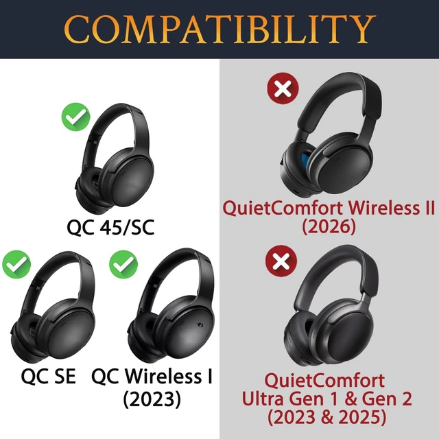 Alt view image 3 of 7 - Cooling Gel Earpads Replacement for Bose QuietComfort 45 (QC45)/QuietComfort SE (QC SE)/Quiet Comfort Wireless Over-Ear Headphones, Ear Pads Cushions with Ice Silk Fabric - Dark Green