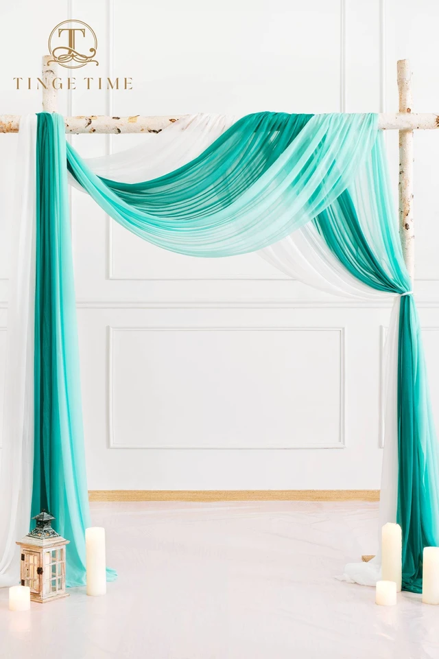 Alt view image 3 of 7 - Weddings Arch Draping Fabric 3-Panel Ombre, Sheer Swag 30"x 20ft Chiffon Tulle Curtain Shimmery Ombre Swag Decor for Wedding Ceremonies Outdoor Event Birthday Parties Showers