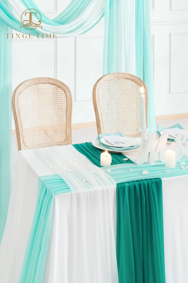Alt view image 6 of 7 - Weddings Arch Draping Fabric 3-Panel Ombre, Sheer Swag 30"x 20ft Chiffon Tulle Curtain Shimmery Ombre Swag Decor for Wedding Ceremonies Outdoor Event Birthday Parties Showers