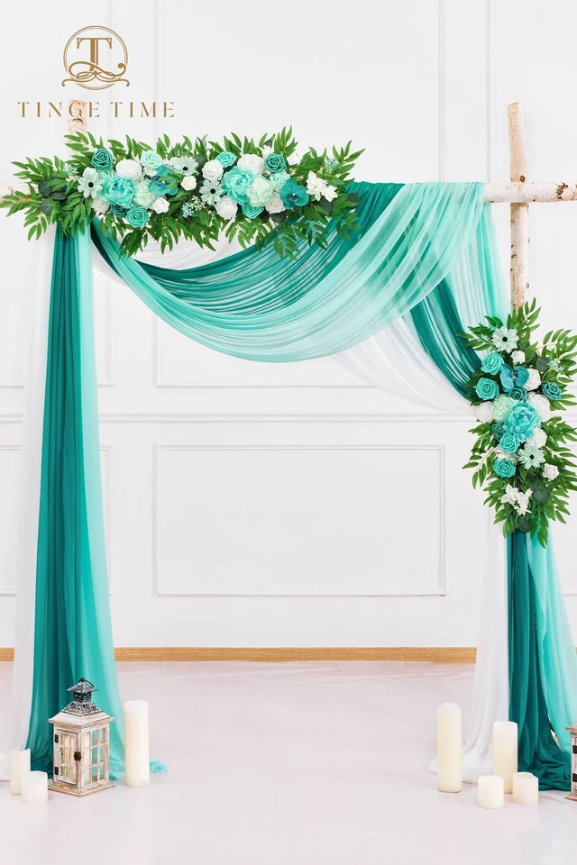 Alt view image 4 of 7 - Weddings Arch Draping Fabric 3-Panel Ombre, Sheer Swag 30"x 20ft Chiffon Tulle Curtain Shimmery Ombre Swag Decor for Wedding Ceremonies Outdoor Event Birthday Parties Showers