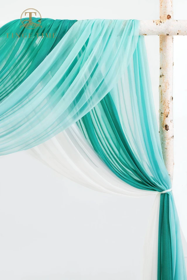 Alt view image 7 of 7 - Weddings Arch Draping Fabric 3-Panel Ombre, Sheer Swag 30"x 20ft Chiffon Tulle Curtain Shimmery Ombre Swag Decor for Wedding Ceremonies Outdoor Event Birthday Parties Showers