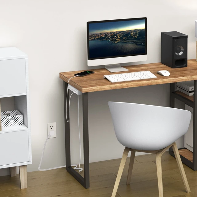 Alt view image 5 of 7 - 40W Under Desk Power Strip Surge Protector 1200J 5 Outlet 4 USB 6FT White 20W USB-C Fast Charging Mountable Flat Plug Power Strip 9 in 1 Desk Outlet Home Office