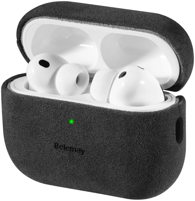 Main image of Handcrafted Alcantara Case for AirPods Pro 3 (2025) Space Gray Authentic Italian Suede-Like Material, Comfortable Grip, Fade and Wear Resistant, Full-wrap cover Compatible with MagSafe