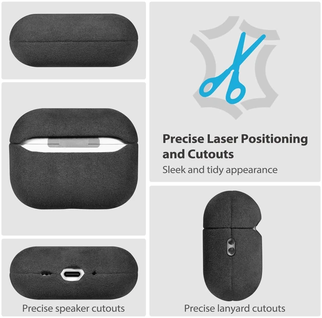 Alt view image 6 of 7 - Handcrafted Alcantara Case for AirPods Pro 3 (2025) Space Gray Authentic Italian Suede-Like Material, Comfortable Grip, Fade and Wear Resistant, Full-wrap cover Compatible with MagSafe