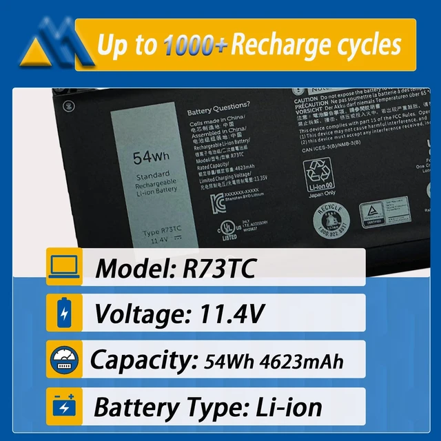 Alt view image 2 of 7 - 54Wh R73TC Laptop Battery Replacement for Dell Latitude 3340 5340 5350 5440 5540 7455 Latitude 5340 2-in-1 5350 2-in-1 Precision 3480 3580 3490 3590 inspiron 14 Plus 7441 P170G DR02P 11.4V 4623mAh