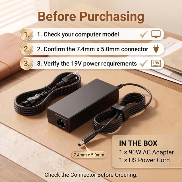Alt view image 5 of 7 - 90W Power Supply for HP All-in-One PC 18 20 23", 19V 4.74A 7.4x5.0mm 7.4x5.0mm barrel tip with center pin; fits HP Pavilion 20-b/23-g, TouchSmart 310/520, Omni 120; not for 4.5mm blue tip models