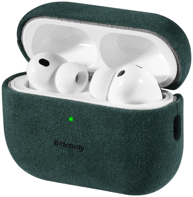 Main image of Handcrafted Alcantara Case for AirPods Pro 3 (2025) Midnight Green Authentic Italian Suede-Like Material, Comfortable Grip, Fade and Wear Resistant, Full-wrap cover Compatible with MagSafe