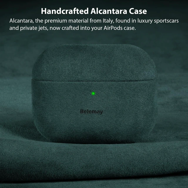 Alt view image 2 of 7 - Handcrafted Alcantara Case for AirPods Pro 3 (2025) Midnight Green Authentic Italian Suede-Like Material, Comfortable Grip, Fade and Wear Resistant, Full-wrap cover Compatible with MagSafe