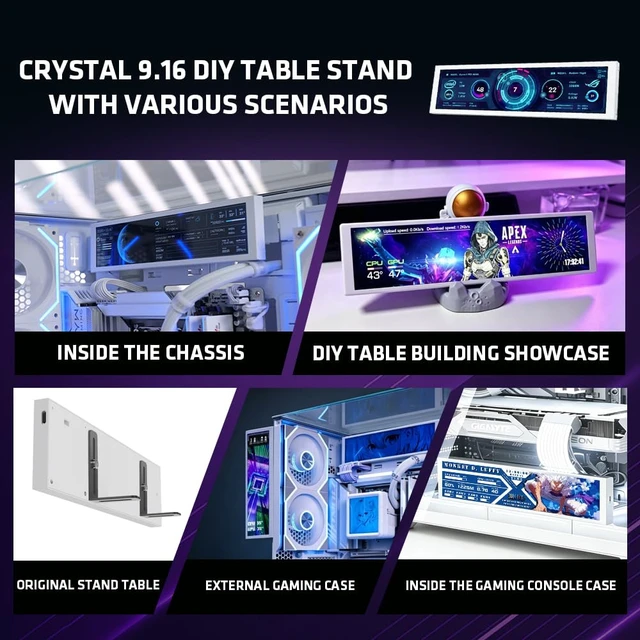 Alt view image 2 of 7 - Crystal 9.16" PC Secondary Display IPS Monitor White Customizable Interface, Real-Time CPU/GPU Monitoring, Easy Software Setup, Desktop & PC Case Mounting Options