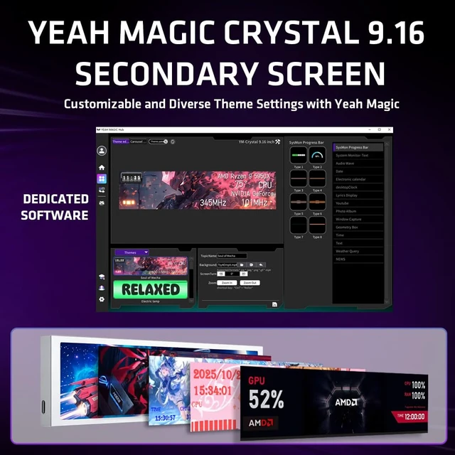 Alt view image 5 of 7 - Crystal 9.16" PC Secondary Display IPS Monitor White Customizable Interface, Real-Time CPU/GPU Monitoring, Easy Software Setup, Desktop & PC Case Mounting Options