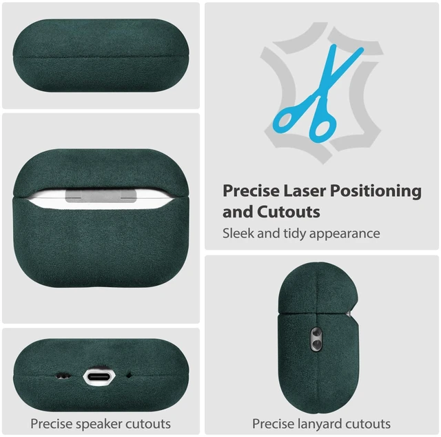 Alt view image 6 of 7 - Handcrafted Alcantara Case for AirPods Pro 3 (2025) Midnight Green Authentic Italian Suede-Like Material, Comfortable Grip, Fade and Wear Resistant, Full-wrap cover Compatible with MagSafe
