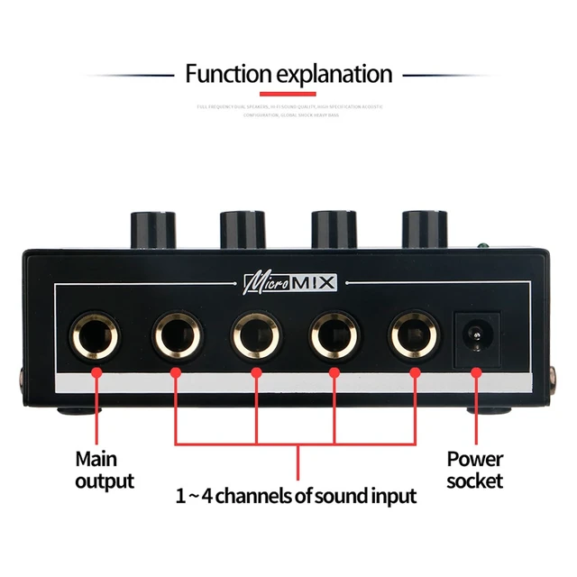Alt view image 4 of 6 - Headphone Amplifier, HA400 4-Channel Metal Stereo Audio Amplifier, Mini Earphone Splitter W/DC 12V Power Adapter, for Sound Mixer PC Guitar Studio Stage (White)