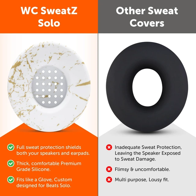 Alt view image 3 of 7 - SweatZ Beats Solo - Patented Sweat Covers for Beats Solo 4, 3 & 2 Made by Wicked Cushions Made with Premium Silicone, Sweatproof, Washable & Preserves Comfort Gold Marble