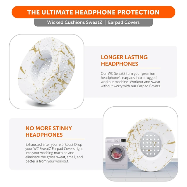 Alt view image 5 of 7 - SweatZ Beats Solo - Patented Sweat Covers for Beats Solo 4, 3 & 2 Made by Wicked Cushions Made with Premium Silicone, Sweatproof, Washable & Preserves Comfort Gold Marble