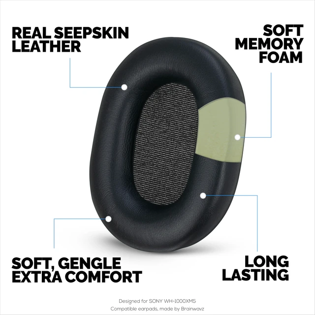 Alt view image 3 of 7 - Sheepskin Earpads for Sony WH-1000XM5 Headphones, Soft Real Leather, Memory Foam Extra Comfort, Durable & Long Lasting Ear Cushions by