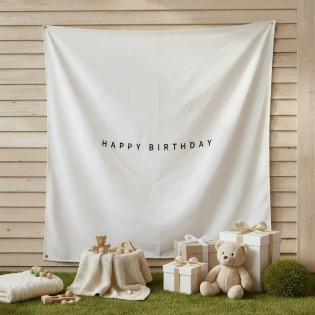 Main image of 3.3 x 3.3 ft Fabric Happy Birthday Banner Boho Birthday Backdrop Boho Birthday Wall Decor Background Party Supplies for Outdoor Indoor Porch Bday Party Photo Props