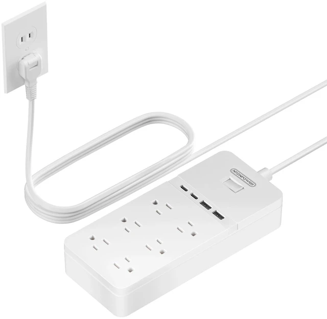 Main image of 2 Prong Power Strip with 10ft Extension Cord,1875W with 6 Outlets 4 USB Ports (2 USB C), 3 Prong Outlet Adapter, Wall Mount for Non-Grounded Plug, Ideal for Old House