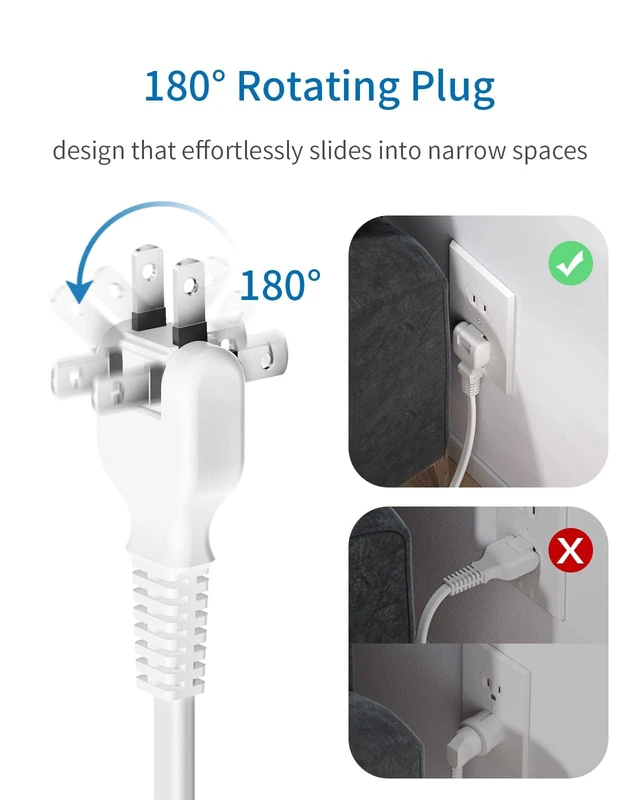 Alt view image 2 of 7 - 2 Prong Power Strip with 10ft Extension Cord,1875W with 6 Outlets 4 USB Ports (2 USB C), 3 Prong Outlet Adapter, Wall Mount for Non-Grounded Plug, Ideal for Old House
