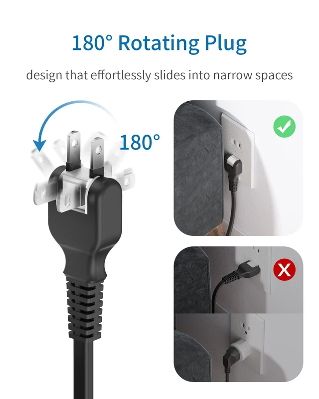 Alt view image 2 of 7 - 2 Prong Power Strip with 10ft Extension Cord, 2 Prong to 3 Prong Outlet Adapter with 6 Outlets 4 USB Ports(2 USB C), Wall Mount for Old House Non-Grounded Outlet
