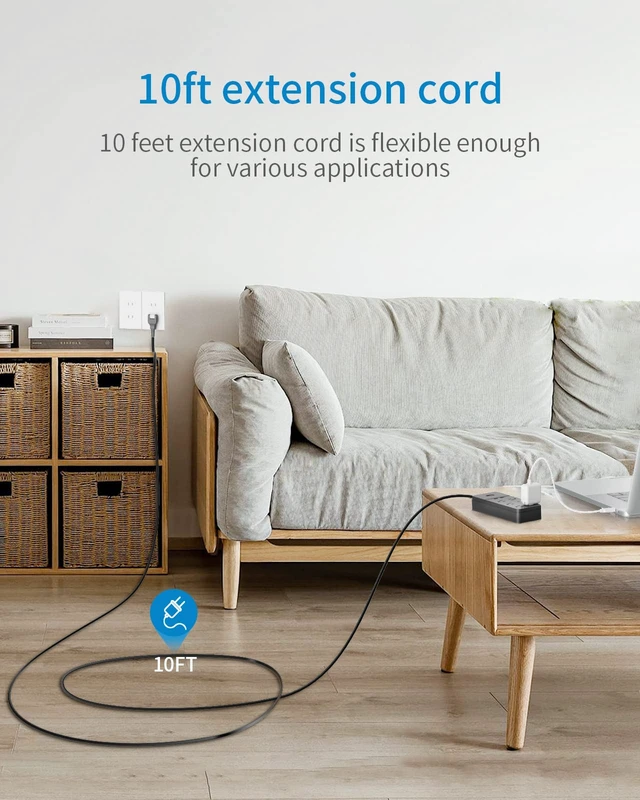 Alt view image 3 of 7 - 2 Prong Power Strip with 10ft Extension Cord, 2 Prong to 3 Prong Outlet Adapter with 6 Outlets 4 USB Ports(2 USB C), Wall Mount for Old House Non-Grounded Outlet