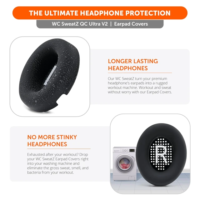 Alt view image 4 of 7 - SweatZ QC Ultra - Patented Covers for Bose QuietComfort Ultra Gen 1 & 2 Made by Wicked Cushions Made with Premium Silicone, Sweatproof & Washable Black