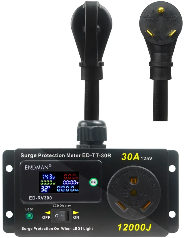 Main image of RV 30 Amp Surge Protector with Power Meter 12000 Joules NEMA TT-30P 12000 Joules High Surge Guard - Real-Time Voltage & Amp Monitor for Travel Trailers
