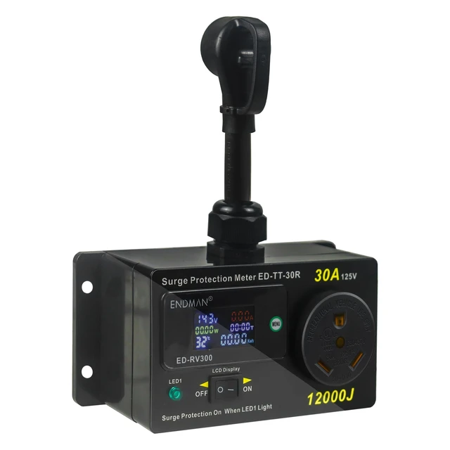 Alt view image 2 of 6 - RV 30 Amp Surge Protector with Power Meter 12000 Joules NEMA TT-30P 12000 Joules High Surge Guard - Real-Time Voltage & Amp Monitor for Travel Trailers