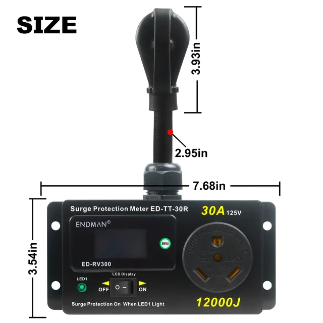 Alt view image 3 of 6 - RV 30 Amp Surge Protector with Power Meter 12000 Joules NEMA TT-30P 12000 Joules High Surge Guard - Real-Time Voltage & Amp Monitor for Travel Trailers