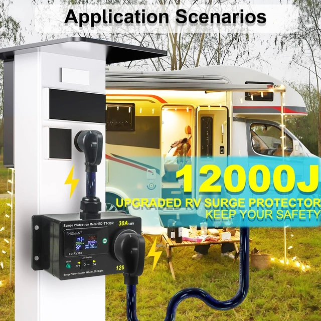 Alt view image 4 of 6 - RV 30 Amp Surge Protector with Power Meter 12000 Joules NEMA TT-30P 12000 Joules High Surge Guard - Real-Time Voltage & Amp Monitor for Travel Trailers