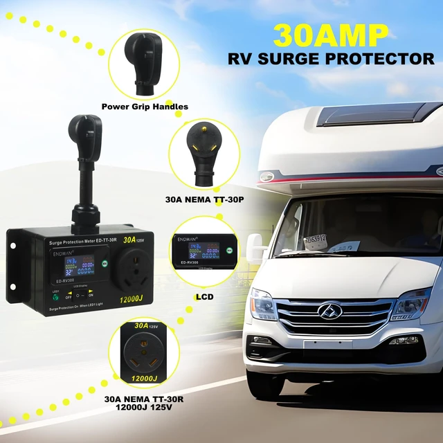 Alt view image 5 of 6 - RV 30 Amp Surge Protector with Power Meter 12000 Joules NEMA TT-30P 12000 Joules High Surge Guard - Real-Time Voltage & Amp Monitor for Travel Trailers