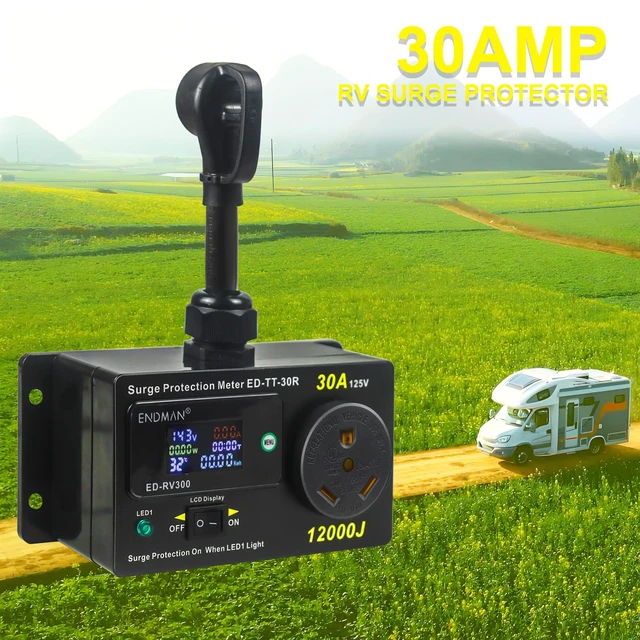 Alt view image 6 of 6 - RV 30 Amp Surge Protector with Power Meter 12000 Joules NEMA TT-30P 12000 Joules High Surge Guard - Real-Time Voltage & Amp Monitor for Travel Trailers