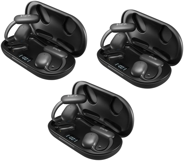 Main image of Aktive Open Ear Bluetooth Earbuds - Wireless Earphones, Fast Charging & 10 Hours Long Lasting Battery, Comfortable Secure Fit, IPX5 Water Resistant - Black, 3 Pack