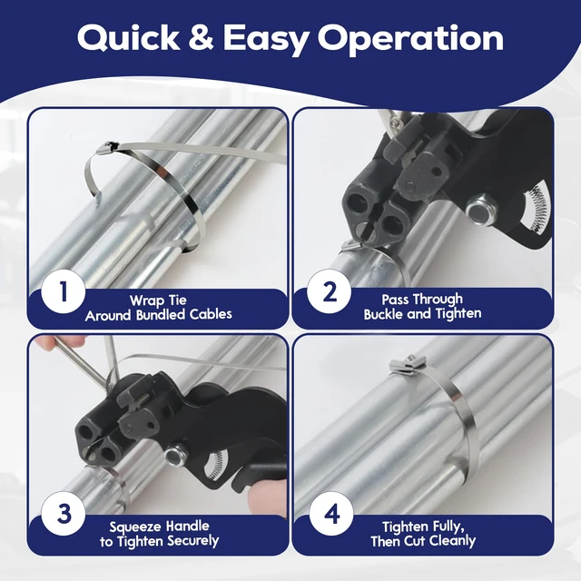 Alt view image 3 of 7 - Stainless Steel Cable Tie Gun Black Kit, 100 Pack Metal Zip Ties,11.8" 100 × 11.8" heavy-duty 304 ties, 1 plier/gun, epoxy-coated, self-locking design for secure outdoor fastening