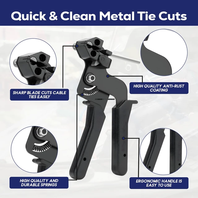 Alt view image 4 of 7 - Stainless Steel Cable Tie Gun Black Kit, 100 Pack Metal Zip Ties,11.8" 100 × 11.8" heavy-duty 304 ties, 1 plier/gun, epoxy-coated, self-locking design for secure outdoor fastening