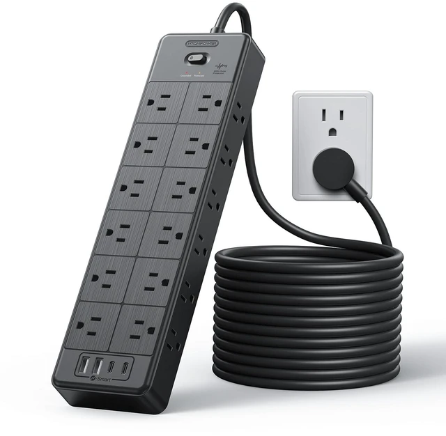 Main image of Large Power Strip Surge Protector, 15FT Extension Cord with 24 AC Outlets, 1875W/15A, 4000 Joules Flat Plug Power Extender for Home, Office, Dorm, Gaming Room, Black