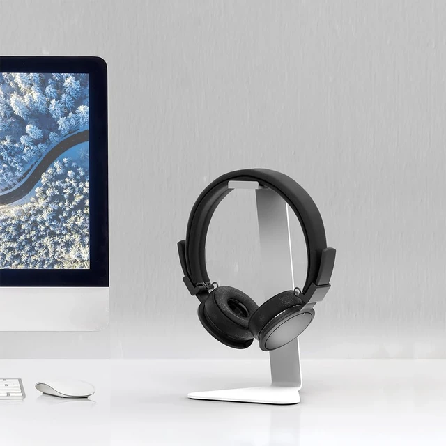Alt view image 6 of 7 - H1 Universal Headphone Stand - White - Solid Steel Construction - Curved Silicone Resting Surface