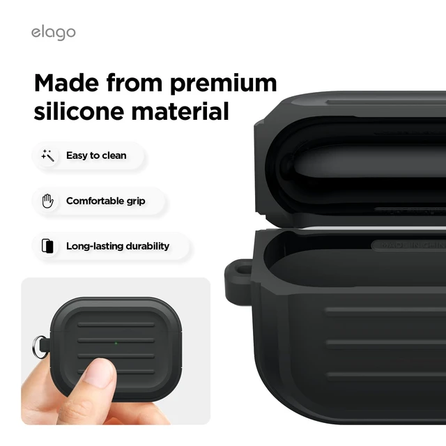 Alt view image 4 of 7 - Armor Case for AirPods Pro 3 Carabiner Included, Supports Wireless Charging, Shock Resistant, Full Protection (Black)