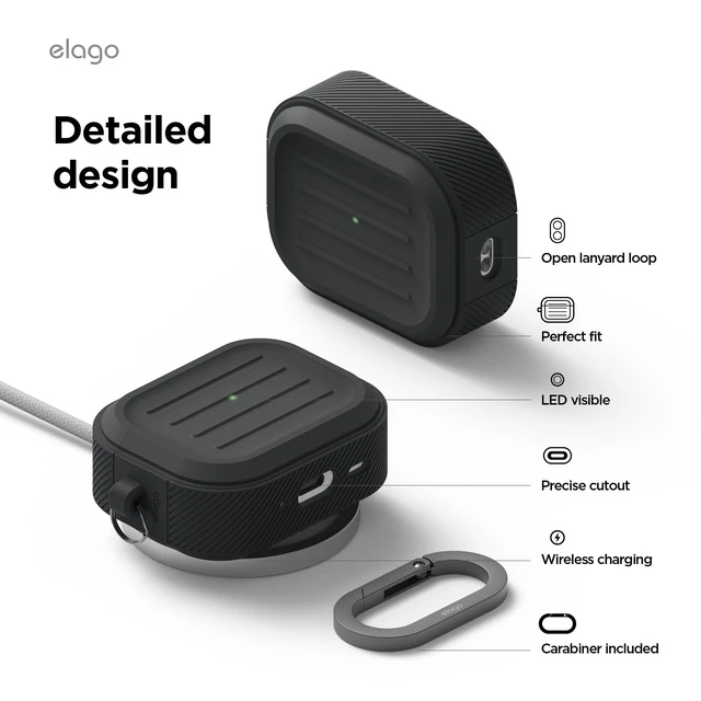 Alt view image 5 of 7 - Armor Case for AirPods Pro 3 Carabiner Included, Supports Wireless Charging, Shock Resistant, Full Protection (Black)