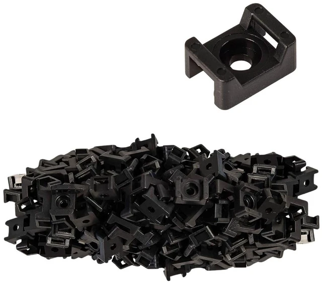 Main image of Black Zip Tie Screw Mounts, 100 Pack, Fits Ties Up To 0.2" Wide Saddle Type Zip Tie Anchors for Secure Screw-Mount Cable Routing - Nylon Mounting Base for Wire & Cable Bundling