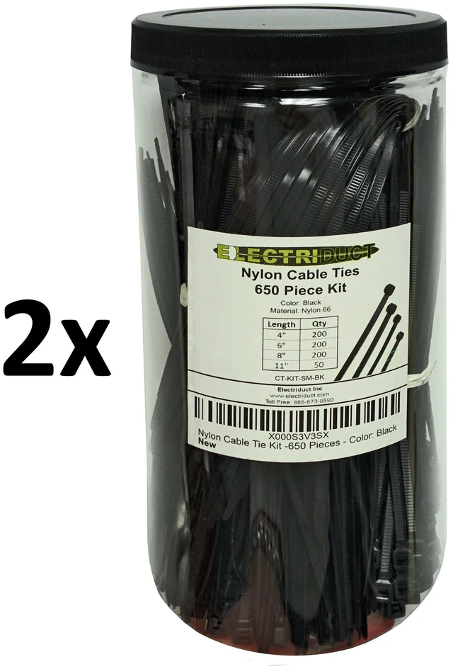 Alt view image 2 of 3 - Nylon Cable Tie Kit - 1300 Zip Ties - Assorted Lengths 4", 6", 8", 11" - Black