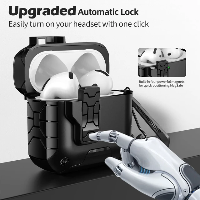 Alt view image 2 of 7 - Magnetic Automatic Lock for AirPods 5 & 4 Case with Phone Stand Compatible with Apple AirPods 5 &4 Case Cover with Cleaner Kit &Magsafe & Carabiner, Drop-proof,Powerful 360° Protection