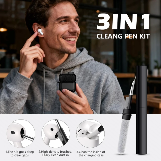 Alt view image 7 of 7 - Magnetic Automatic Lock for AirPods 5 & 4 Case with Phone Stand Compatible with Apple AirPods 5 &4 Case Cover with Cleaner Kit &Magsafe & Carabiner, Drop-proof,Powerful 360° Protection