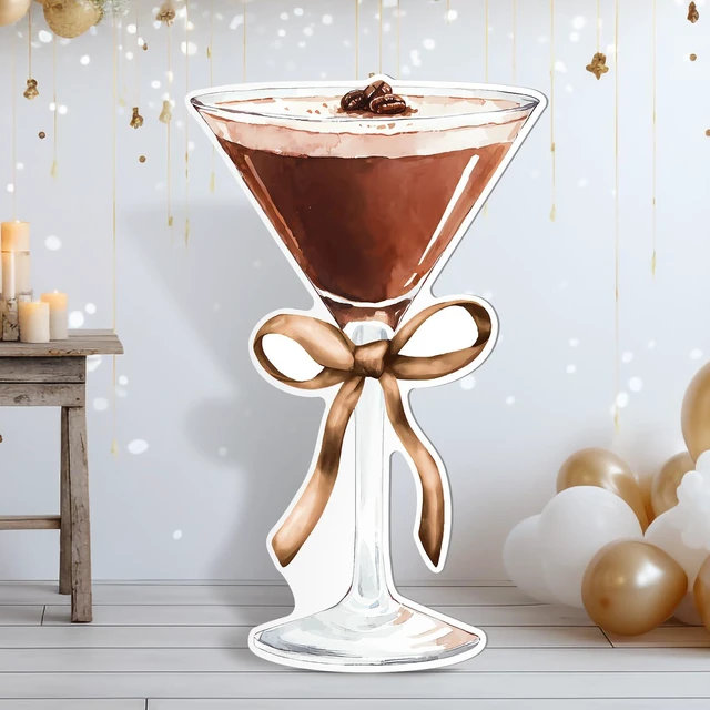 Main image of 4ft Espresso Martini Birthday Decor Brown Cardboard Cutout a Tini Bit Older Decor, Large Martini Standee for Women Birthday, Bar Bachelorette Bridal Shower Decor with Gold Ribbon Bow