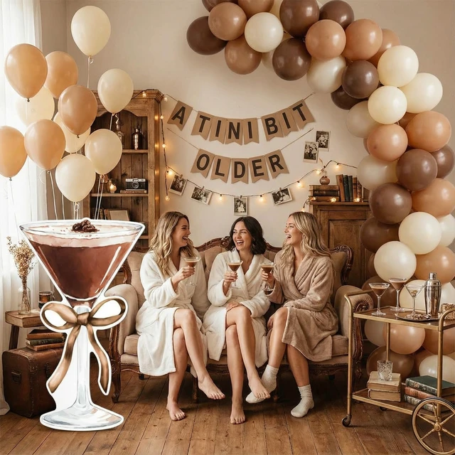 Alt view image 2 of 7 - 4ft Espresso Martini Birthday Decor Brown Cardboard Cutout a Tini Bit Older Decor, Large Martini Standee for Women Birthday, Bar Bachelorette Bridal Shower Decor with Gold Ribbon Bow