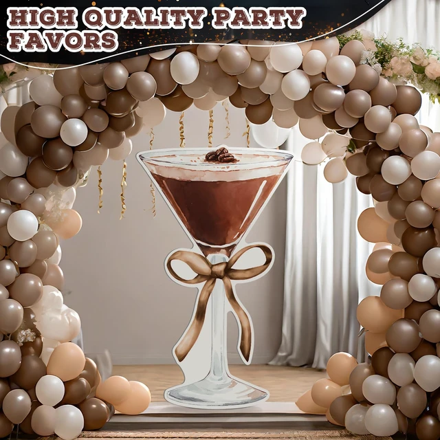 Alt view image 4 of 7 - 4ft Espresso Martini Birthday Decor Brown Cardboard Cutout a Tini Bit Older Decor, Large Martini Standee for Women Birthday, Bar Bachelorette Bridal Shower Decor with Gold Ribbon Bow