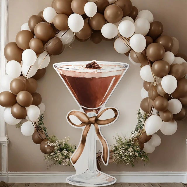 Alt view image 5 of 7 - 4ft Espresso Martini Birthday Decor Brown Cardboard Cutout a Tini Bit Older Decor, Large Martini Standee for Women Birthday, Bar Bachelorette Bridal Shower Decor with Gold Ribbon Bow